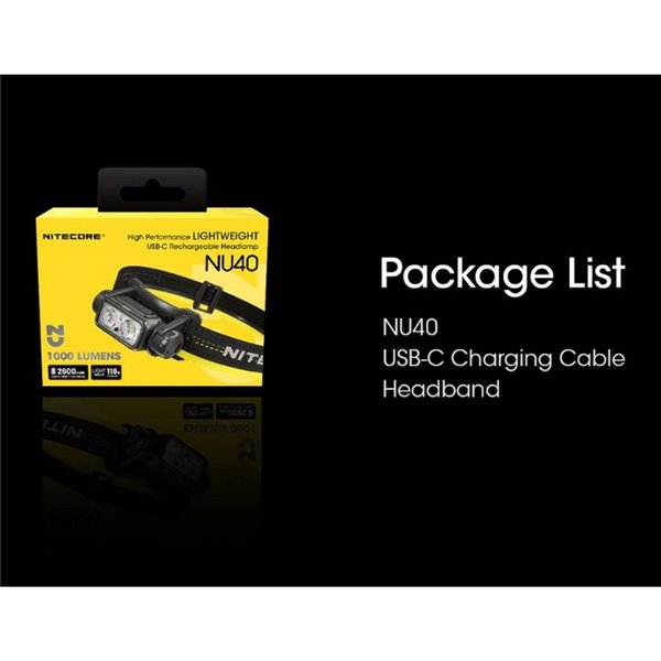 Farol LED NU40 Bateria recarregável de 1000Lm 2.600 mAh USB-C IP68