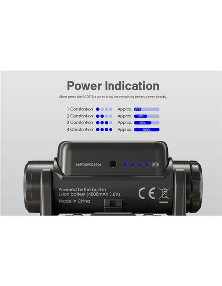 Linterna frontal potente NU45 1700Lm gran alcance 172 metros batería 4.000 mAh IP68 y sumergible