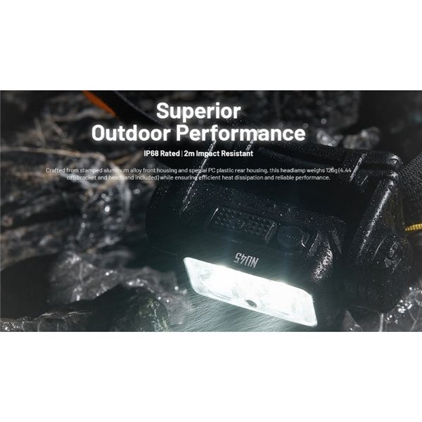 Linterna frontal potente NU45 1700Lm gran alcance 172 metros batería 4.000 mAh IP68 y sumergible