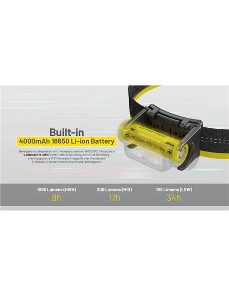 Linterna frontal potente NU45 1700Lm gran alcance 172 metros batería 4.000 mAh IP68 y sumergible