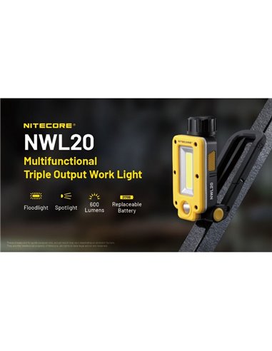 Lanterna de trabalho multifuncional NWL20 600Lm 93 metros de alcance 21700 bateria IPX5