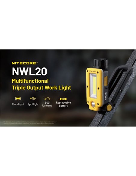 Linterna de trabajo multifunción NWL20 600Lm 93 metros alcance batería 21700 IPX5