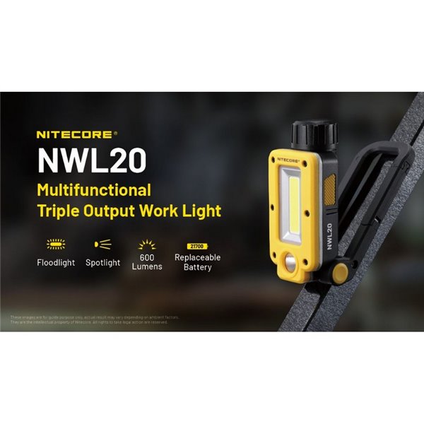 Lampe de travail multifonction NWL20, 600Lm, portée de 93 mètres, batterie 21700 IPX5