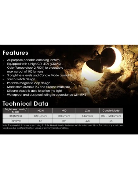 BUBBLE Lampe de poche LED portable Style boule Spécial Camping IPx4 Magnétique 100Lm