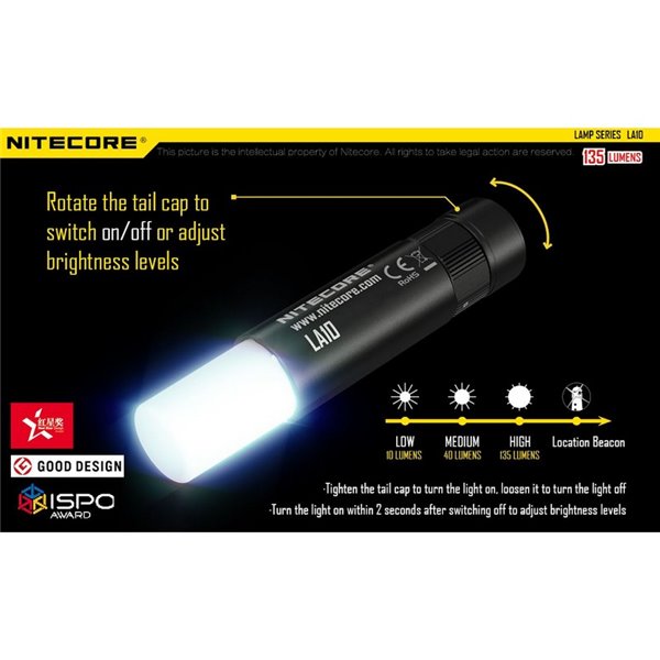 Lanterna portátil LED na vara LA10 tampa traseira magnética 135Lm alcance de 10 metros IPX6