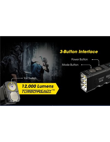 Lanterna LED portátil TM12K muito potente 12.000Lm 250m alcance IP68