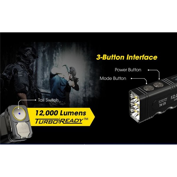 Linterna LED de mano TM12K Muy Potente 12.000Lm 250m Alcance IP68