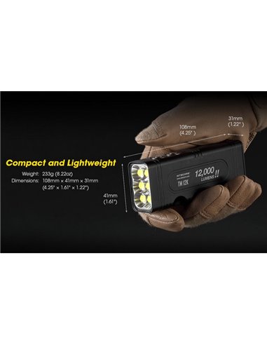 Lanterna LED portátil TM12K muito potente 12.000Lm 250m alcance IP68