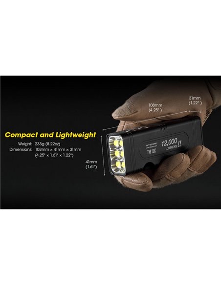 Lanterna LED portátil TM12K muito potente 12.000Lm 250m alcance IP68