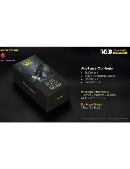 Lampe de poche LED super puissante TM20K, 20 000 lm, portée 290 m, IP68