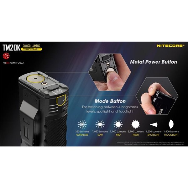 Linterna de mano LED TM20K Súper Potente 20.000Lm 290m Alcance IP68