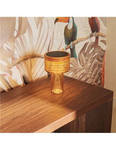 Lampe à poser LED AMBER SOLAR, lumière chaude, 2 intensités avec batterie rechargeable et panneau solaire - extérieur/intérieur
