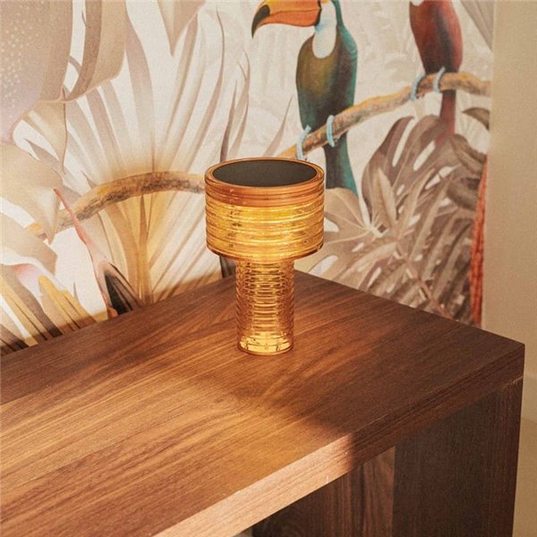 Lámpara de sobremesa LED AMBAR SOLAR, luz cálida, 2 intensidades con batería recargable y panel solar - exterior/interior