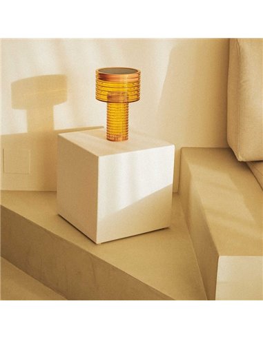 Candeeiro de mesa LED AMBER SOLAR, luz quente, 2 intensidades com bateria recarregável e painel solar - exterior/interior