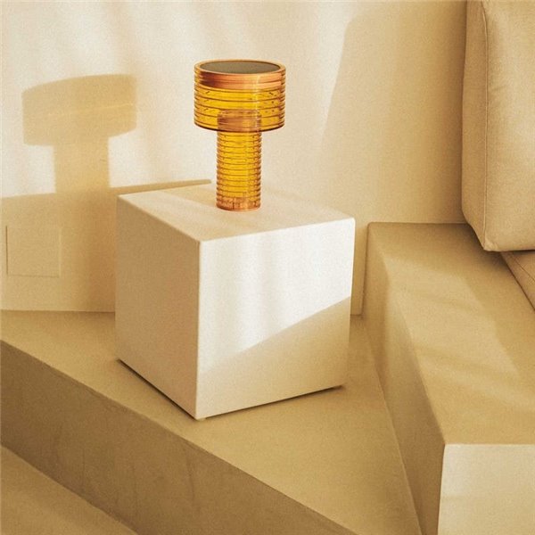 Lámpara de sobremesa LED AMBAR SOLAR, luz cálida, 2 intensidades con batería recargable y panel solar - exterior/interior