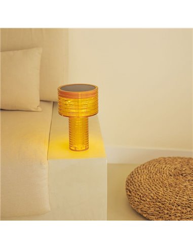 Lámpara de sobremesa LED AMBAR SOLAR, luz cálida, 2 intensidades con batería recargable y panel solar - exterior/interior