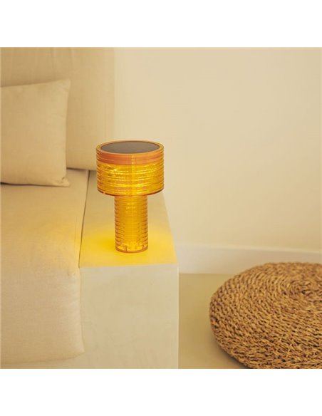 Lámpara de sobremesa LED AMBAR SOLAR, luz cálida, 2 intensidades con batería recargable y panel solar - exterior/interior