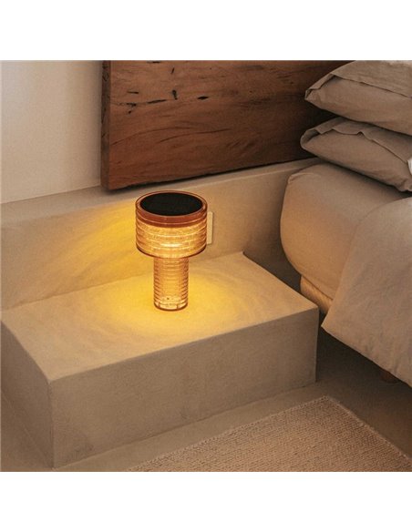 Lampe à poser LED AMBER SOLAR, lumière chaude, 2 intensités avec batterie rechargeable et panneau solaire - extérieur/intérieur