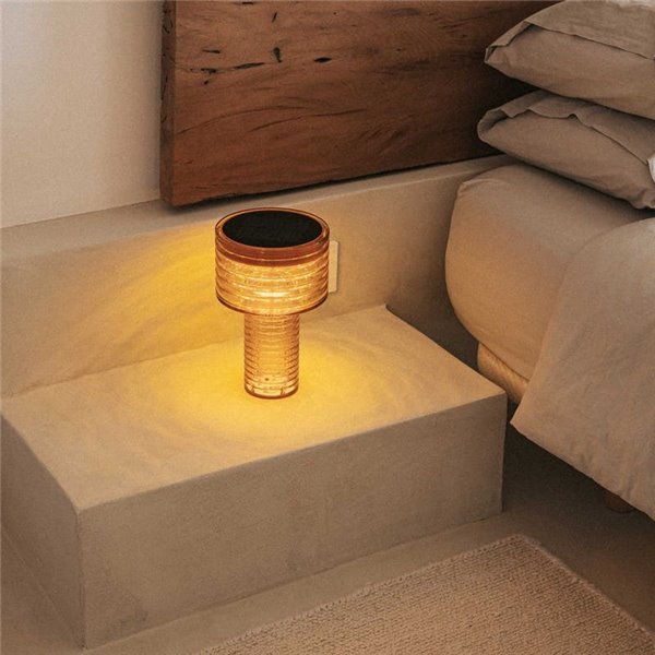 Lámpara de sobremesa LED AMBAR SOLAR, luz cálida, 2 intensidades con batería recargable y panel solar - exterior/interior