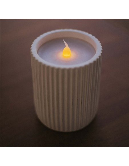 Bougie LED lumière chaude effet flamme à la cire naturelle DOLO CERAMIC, blanche, x2 piles - extérieur/intérieur