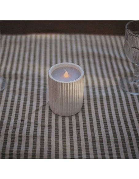 Bougie LED lumière chaude effet flamme à la cire naturelle DOLO CERAMIC, blanche, x2 piles - extérieur/intérieur