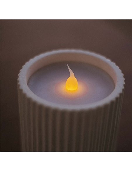 Bougie LED lumière chaude effet flamme à la cire naturelle DOLO CERAMIC, blanche, x2 piles - extérieur/intérieur