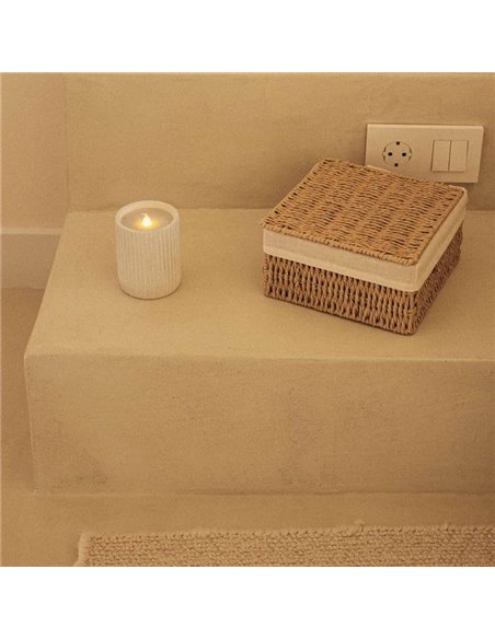 Vela LED luz quente efeito chama com cera natural DOLO CERAMIC, branca, x2 pilhas - exterior/interior