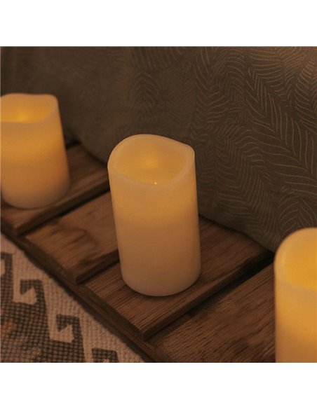 Pack de 3 Velas LED efecto llama DOLO, luz cálida, con cera natural, blanca, x2 pilas - exterior/interior