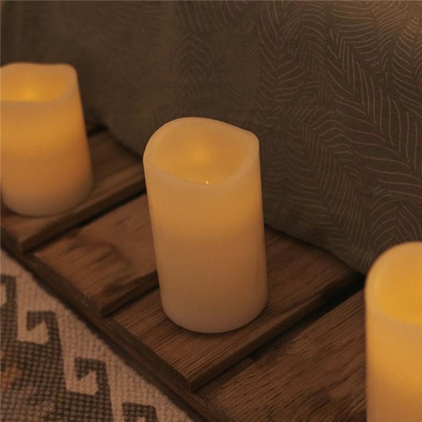 Pack de 3 bougies LED DOLO effet flamme, lumière chaude, à la cire naturelle, blanches, x2 piles - extérieur/intérieur