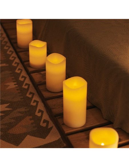 Pack de 3 bougies LED DOLO effet flamme, lumière chaude, à la cire naturelle, blanches, x2 piles - extérieur/intérieur