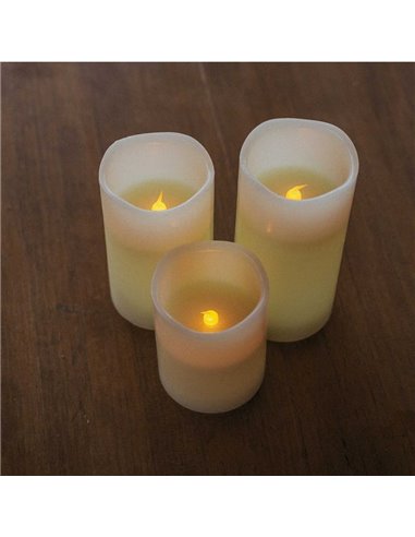 Pacote de 3 velas LED DOLO com efeito chama, luz quente, com cera natural, branca, pilhas x2 - exterior/interior