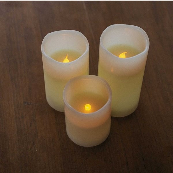 Pack de 3 Velas LED efecto llama DOLO, luz cálida, con cera natural, blanca, x2 pilas - exterior/interior