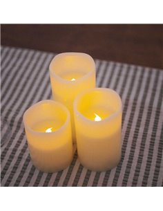 Pack de 3 Velas LED efecto llama DOLO, luz cálida, con cera natural, blanca, x2 pilas - exterior/interior