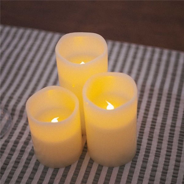 Pack de 3 Velas LED efecto llama DOLO, luz cálida, con cera natural, blanca, x2 pilas - exterior/interior