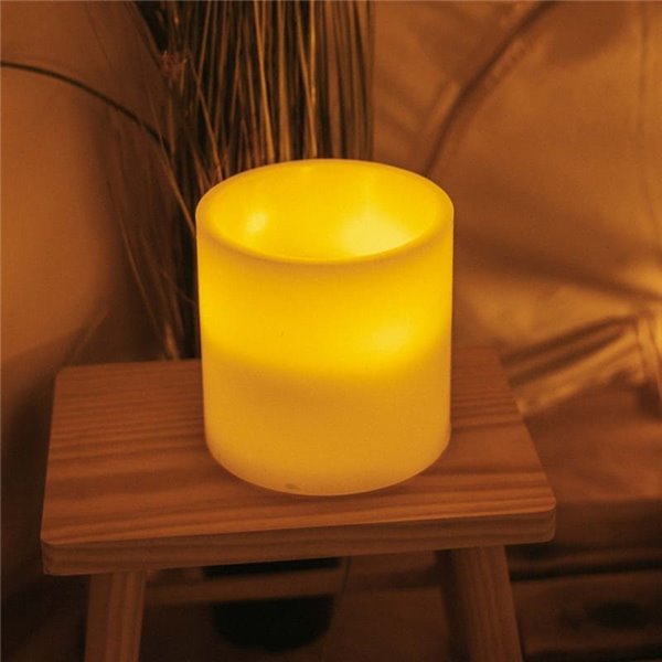 Bougie LED 3 mèches effet flamme, lumière chaude, DOLO, carré 15cm, x2 piles - extérieur/intérieur