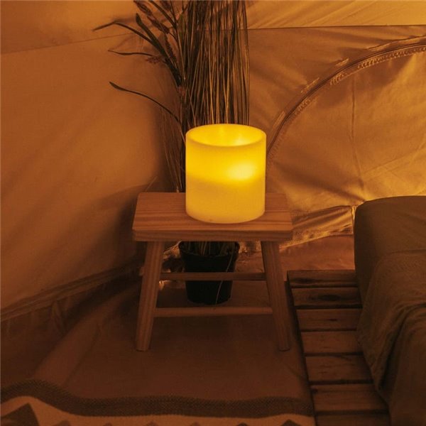 Bougie LED 3 mèches effet flamme, lumière chaude, DOLO, carré 15cm, x2 piles - extérieur/intérieur