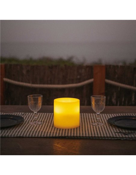 Bougie LED 3 mèches effet flamme, lumière chaude, DOLO, carré 15cm, x2 piles - extérieur/intérieur