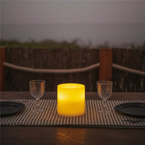 Bougie LED 3 mèches effet flamme, lumière chaude, DOLO, carré 15cm, x2 piles - extérieur/intérieur