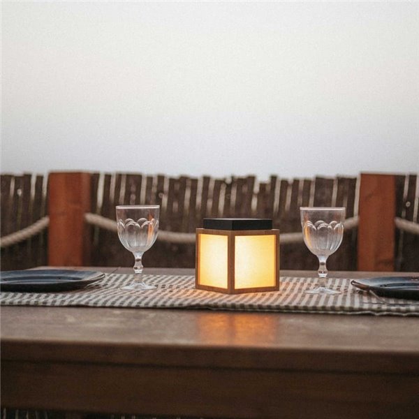 Farolillo LED de sobremesa cuadrado con luz cálida VEGA, con panel solar y batería recargable, 12x12cm - exterior/interior