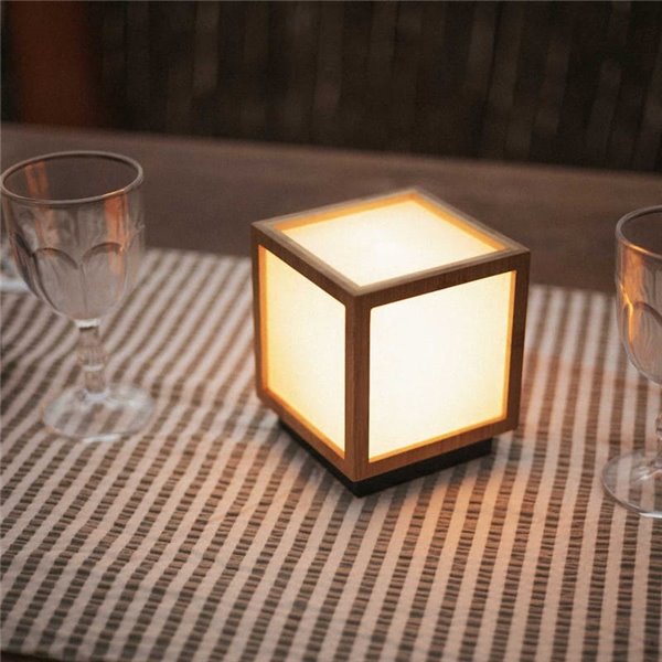 Farolillo LED de sobremesa cuadrado con luz cálida VEGA, con panel solar y batería recargable, 12x12cm - exterior/interior
