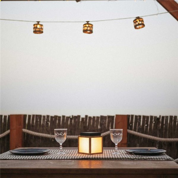 Farolillo LED de sobremesa cuadrado con luz cálida VEGA, con panel solar y batería recargable, 12x12cm - exterior/interior
