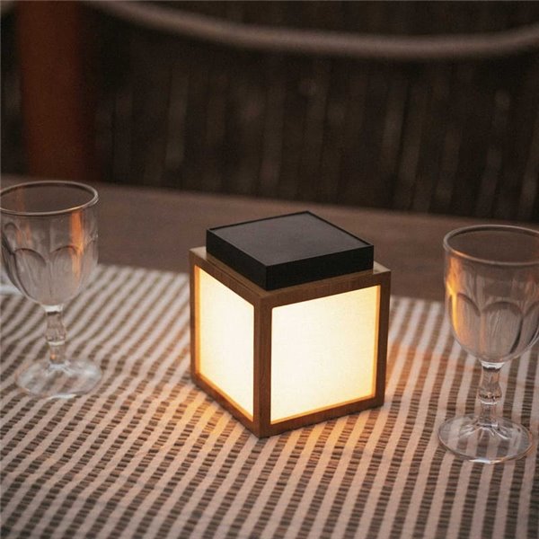Farolillo LED de sobremesa cuadrado con luz cálida VEGA, con panel solar y batería recargable, 12x12cm - exterior/interior