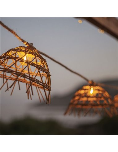 Guirlande extérieure ALMA, solaire avec batterie rechargeable et câble couleur jute, comprenant 10 ampoules chaudes remplaçables