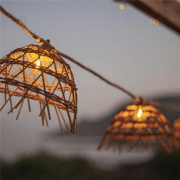 Guirlanda exterior ALMA, solar com bateria recarregável e cabo cor de juta, incluindo 10 lâmpadas quentes substituíveis
