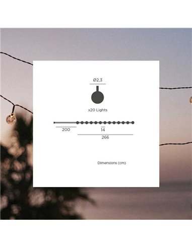 GRISELDA GLOSSY guirlanda solar LED para exterior, 266 cm e 20 lâmpadas de efeito cristal