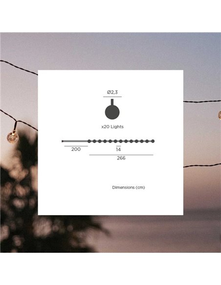 GRISELDA GLOSSY guirlanda solar LED para exterior, 266 cm e 20 lâmpadas de efeito cristal