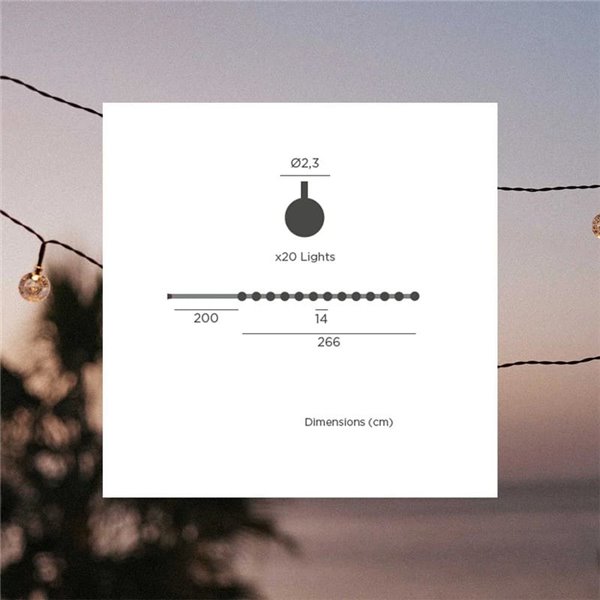 GRISELDA GLOSSY guirlanda solar LED para exterior, 266 cm e 20 lâmpadas de efeito cristal