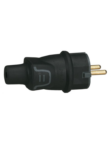 Clavija 2P+T 16A IP44 - Caucho Negro Resistente - Uso Profesional