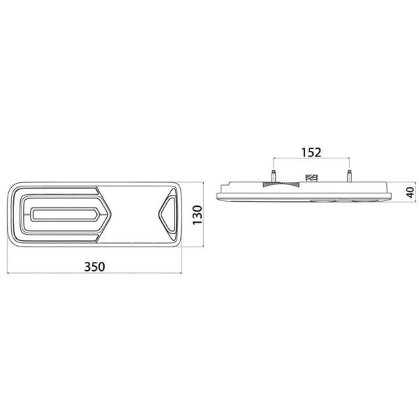 Medições de lanterna traseira LED VIGNAL LC12 - 12V - 24V - Piscamento dinâmico e refletor para van ou caminhão rígido