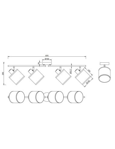 Regleta de Techo 4 Focos ajustables AIMEE Bombillas excl. 4x E14 max. 10W IP20